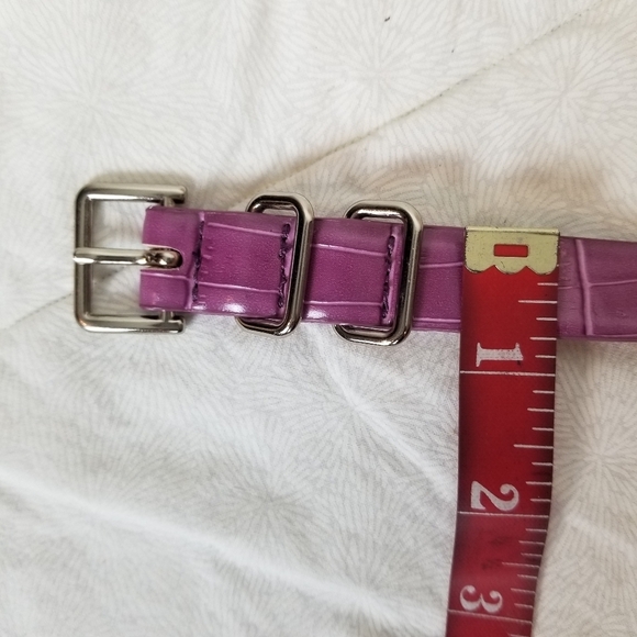 Croc embossed lavender purple faux leather belt  silver buckle fairy coquette M - Picture 4 of 6